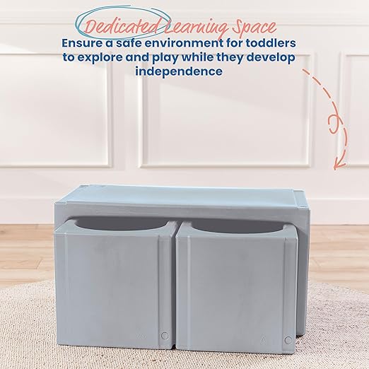 ECR4Kids Tri-Me Table and Cube Chair Set, Multipurpose Furniture, Light Grey, 3-Piece