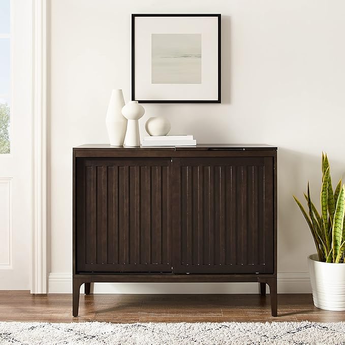 Crosley Furniture Asher Media Console and Record Player Stand with Storage for Vinyl Records, Dark Brown