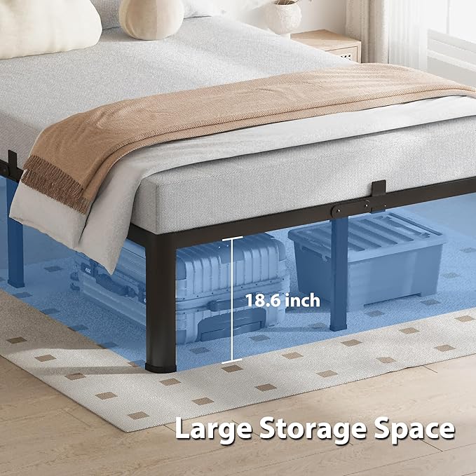 20 Inch King Size Bed Frame, 3500Lbs Heavy Duty Metal Platform with Round Corner Legs Mattress Slide Stopper, Steel Slat Support No Box Spring Needed, Noise Free, Non-Slip, Easy Assembly