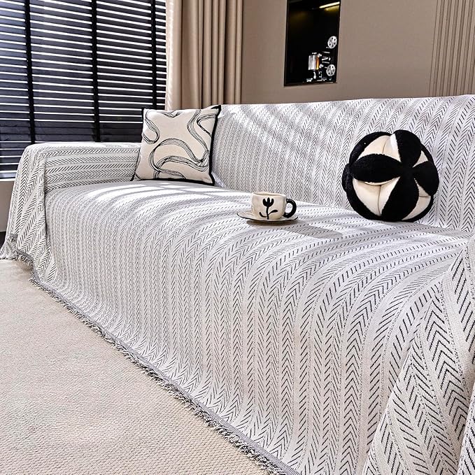 Nobildonna Sofa Cover Washable Soft Thicken Chenille Couch Cover with Tassel,Waterproof Sofa Slipcover for 3-4 Cushion Couch,Sectional Sofa,L-Shaped Furniture Protector Pet-Friendly,Beige 71"x150"
