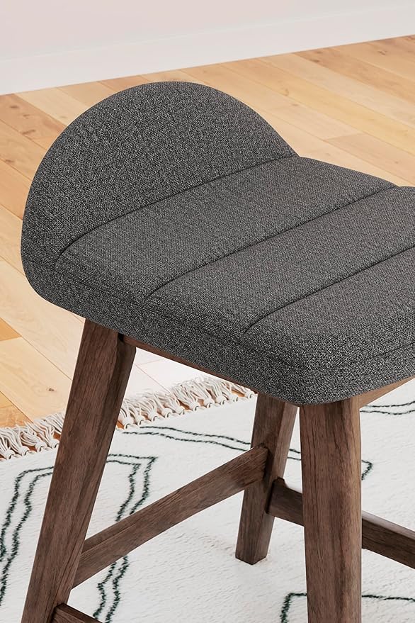 Signature Design by Ashley Lyncott Contemporary 28.5" Counter Height Upholstered Bar Stool with Foam Cushion, 2 Count, Charcoal & Brown