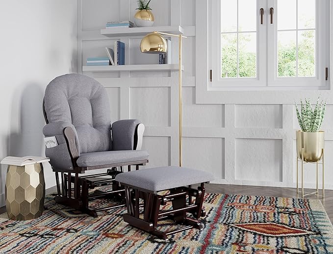 Storkcraft Premium Hoop Glider & Ottoman (Espresso/Gray Swirl) — GREENGUARD Gold Certified Nursery Glider, Solid Wood Craftsmanship, Smooth-Gliding Nursery Chair and Ottoman, Award-Winning