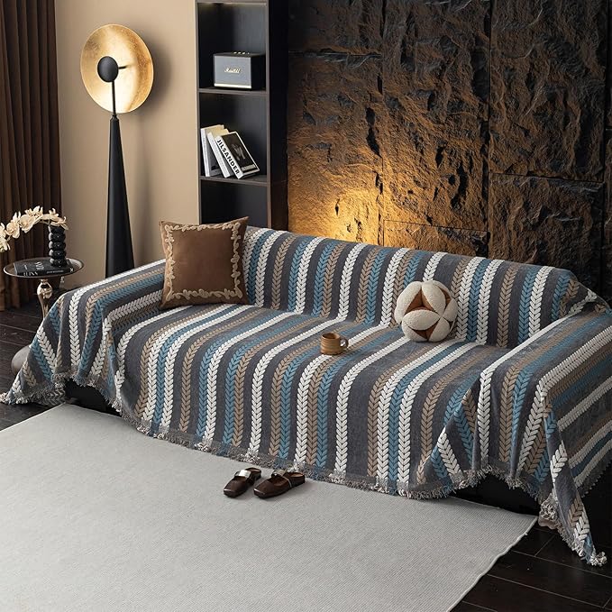 STACYPIK Modern Jacquard Sofa Cover for Pets, Washable Boho Couch Cover for 2 Cushion Couch, Non Slip Chenille Couch Slipcover for Living Room, Furniture Protector Tassels Loveseat Cover-71X118IN