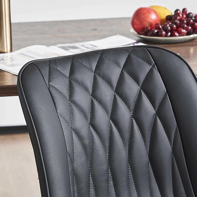 YOUNIKE Black Dining Chairs Set of 2 with High Backs Mid Century Modern Kitchen & Dining Room Chairs PU Faux Leather Upholstered Wide Seat Accent Chair Comfortable Large Padded Side Chair Metal Legs