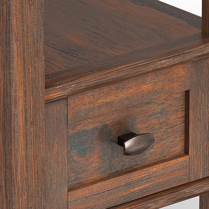 SIMPLIHOME Warm Shaker SOLID WOOD 14 Inch Wide Rectangle Transitional Narrow Side Table in Distressed Charcoal Brown, For the Living Room and Bedroom