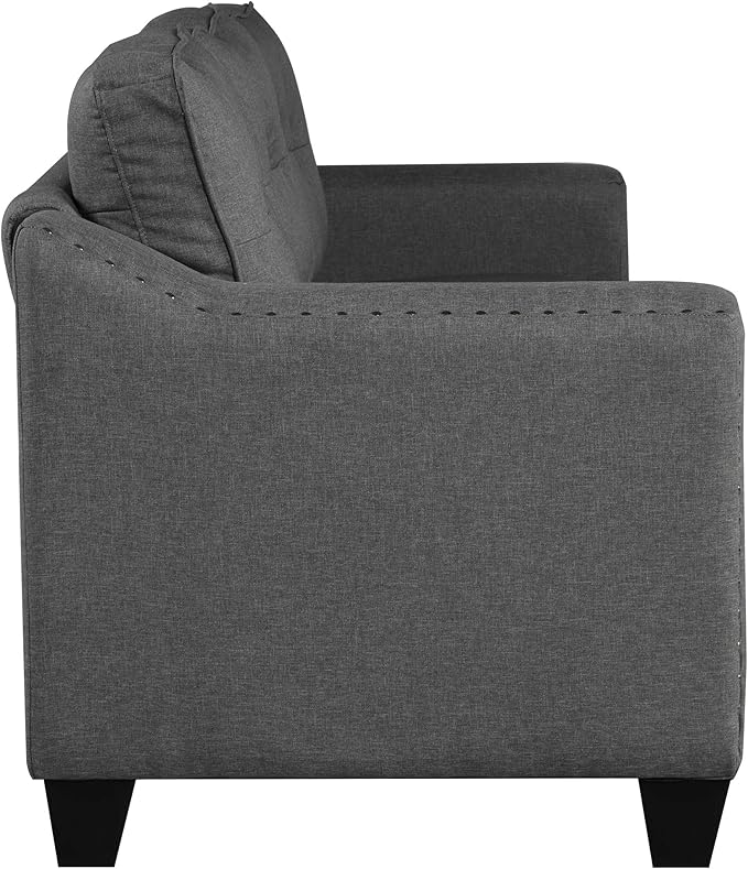 FANYE 3 Pieces Living Room Furniture Sets Include Sofa, Loveseat and Armchair, Linen Fabric Upholstered Sectional Couch with Classical Rivets Decor and Tufted Back Cushions, Retro Gray Sofa & Couch