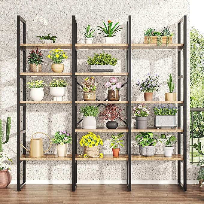 70.86" Modern Bookshelf and Bookcases with 13 Open Display Shelves, Triple Wide 5-Tier Industrial Large Book Shelf with Metal Frame, Tall Etagere Book Case for Home & Office, Rustic Brown