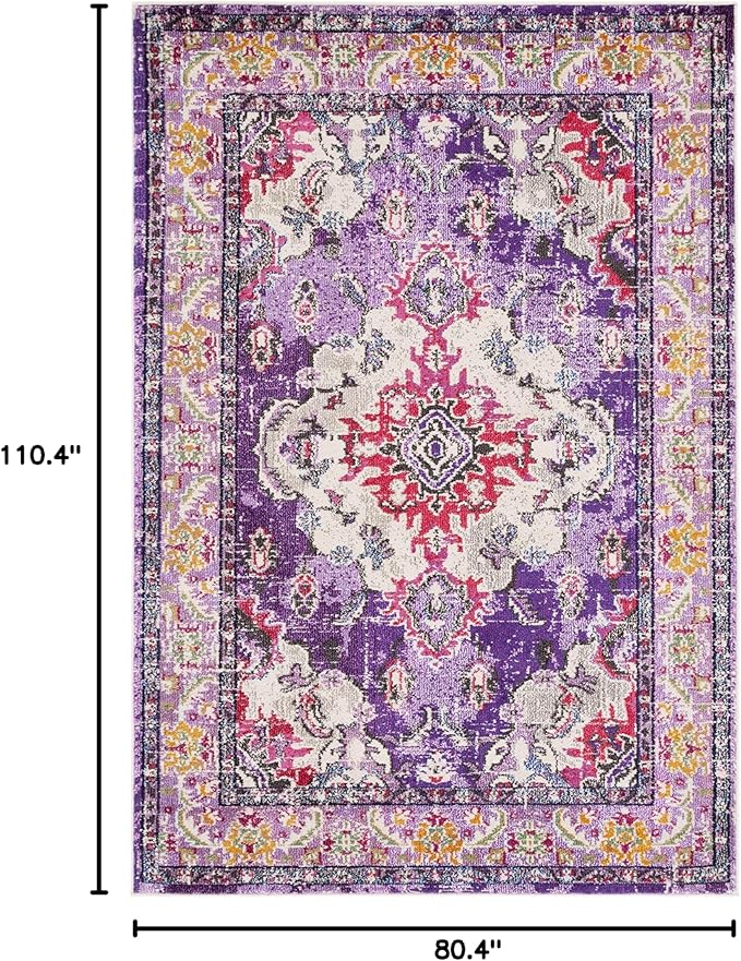 SAFAVIEH Monaco Collection Area Rug - 6'7" x 9'2", Violet & Fuchsia, Boho Chic Medallion Distressed Design, Non-Shedding & Easy Care, Ideal for High Traffic Areas in Living Room, Bedroom (MNC243P)