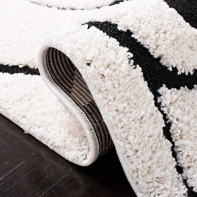 SAFAVIEH Florida Shag Collection Area Rug - 11' Square, Ivory & Black, Scroll Design, Non-Shedding & Easy Care, 1.2-inch Thick Ideal for High Traffic Areas in Living Room, Bedroom (SG455-1290)