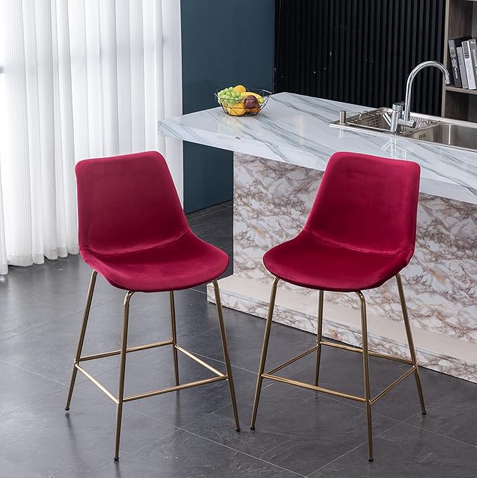 Roundhill Furniture Aufurr Modern Velvet 26.50 Counter Height Stools, Set of 2, Red