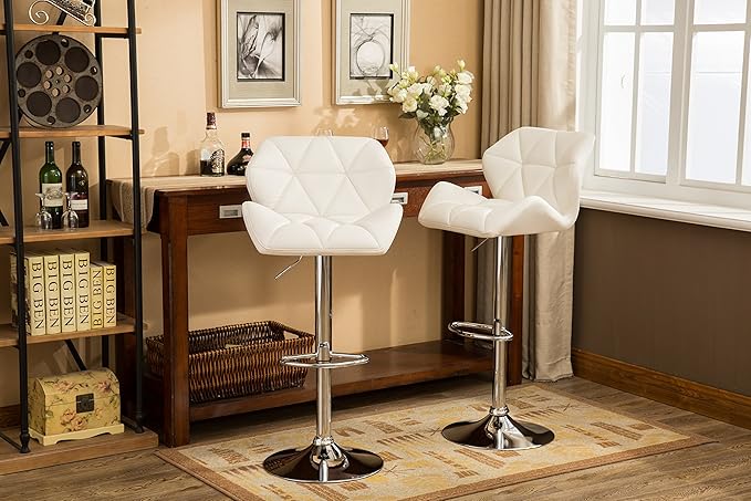 Roundhill Furniture Glasgow Contemporary Tufted Adjustable Height Hydraulic White Bar Stools, Set of 2