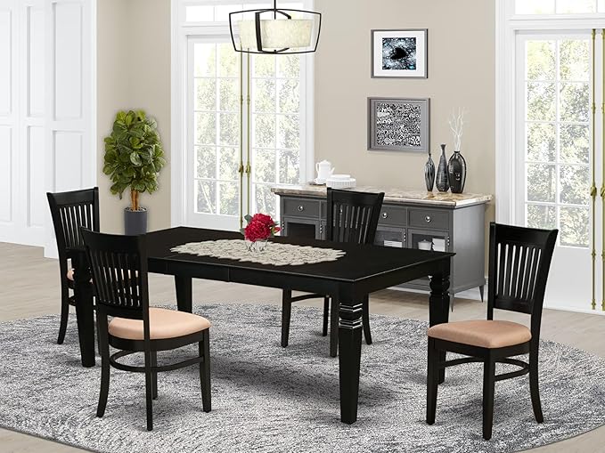 East West Furniture LGVA5-BLK-C 5 Piece Dining Room Furniture Set Includes a Rectangle Kitchen Table with Butterfly Leaf and 4 Linen Fabric Upholstered Chairs, 42x84 Inch, Black