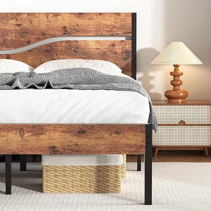 VECELO Full Size Bed Frame with Wood Headboard and Footboard, 14 Inch Platform/No Box Spring Needed, Heavy Duty Support, Easy Assembly