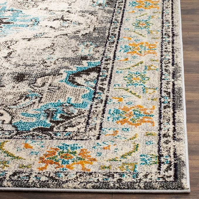 SAFAVIEH Monaco Collection Runner Rug - 2'2" x 10', Grey & Light Blue, Boho Chic Medallion Distressed Design, Non-Shedding & Easy Care, Ideal for High Traffic Areas in Living Room, Bedroom (MNC243G)