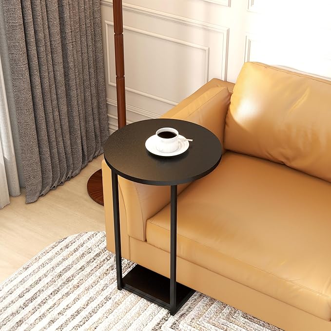 HDANI C End Table,Couch Table That Slide Under,Small Sofa Side Table in Living Room,Bedroom,Black