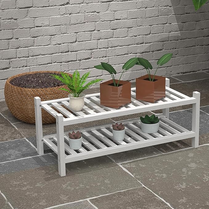 Shoe Rack 2-Tier Organizer-Stackable Storage Shelf with Multi-Function Combinations-Free Standing Bamboo Shoe Racks for Closet,Entryway,Hallway,Bathroom,Living Room Shoe Organization (White, 2-Tier)