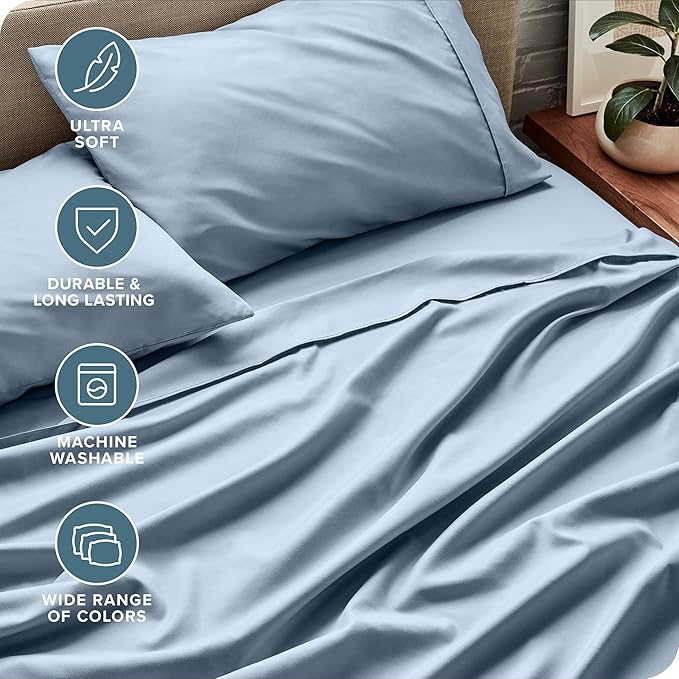 Bare Home Twin XL Sheet Set - College Dorm Size - Luxury 1800 Ultra-Soft Microfiber Twin Extra Long Bed Sheets - Deep Pockets - Easy Fit - Extra Soft - 3 Piece Set - Bed Sheets (Twin XL, Dusty Blue)