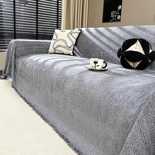 Nobildonna Sofa Cover Washable Soft Thicken Chenille Couch Cover with Tassel,Waterproof Sofa Slipcover for 2-3 Cushion Couch,Sectional Sofa,L-Shaped Furniture Protector Pet-Friendly,Dark Gray 71x118