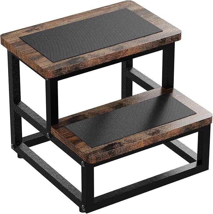 Step Stool, Multi Purpose Step Stools for Kids Adults, Round Corner Bed Step Stools for High Beds, Dog Steps Portable Stepping Stool for Bedroom Kitchen, Load 500 LB, Rustic