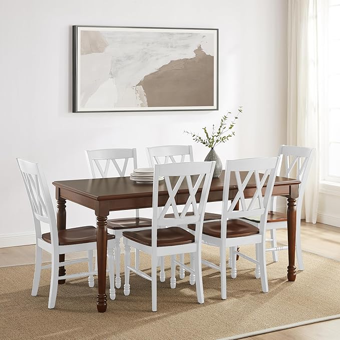 Crosley Furniture Shelby 7-Piece Dining Table Set (Table and 6 Chairs), Distressed White/Dark Cherry