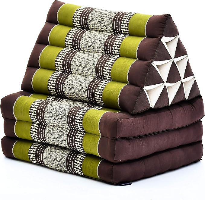Leewadee - Comfortable Japanese Floor Mattress Used As Thai Floor Bed with Triangle Cushion, Futon Mattress Or Thai Massage Mat, 67 x 21 inches, Brown Green