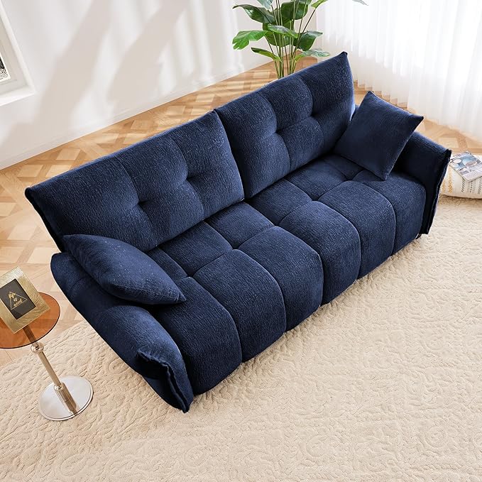 Modern Chenille Fabric 2-Seat Loveseat Sofa, Premium Upholstery Living Room Couch with Tufted Backrest & Comfortable Armrests and High-Resilience Memory Foam Cushions,Blue