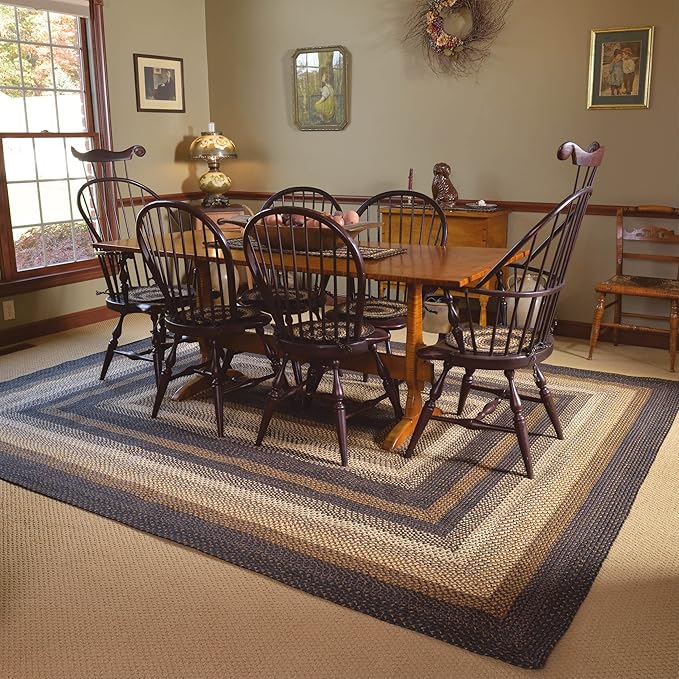 Homespice Kilimanjaro Premium Jute Braided Area Rug, 5' x 8' Rectangular Black and Brown, Reversible, Natural Jute Yarn Rustic, Country, Primitive, Farmhouse Style - 30 Day Risk Free Purchase