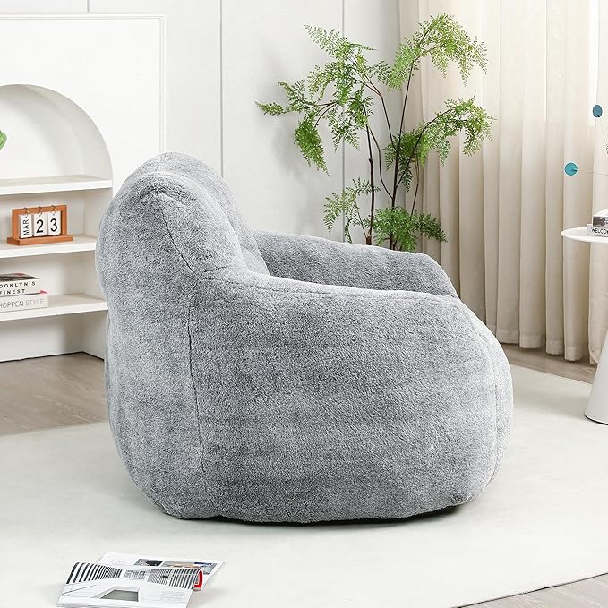 Furniliving Bean Bag Chair, Giant Bean Bag Chair Stuffed Floor Sofa for Adults Comfy Bean Bag Sofa with Back Support, Oversized Bean Bag Couch for Living Room Bedroom Dorm Office, Teddy, Dark Grey