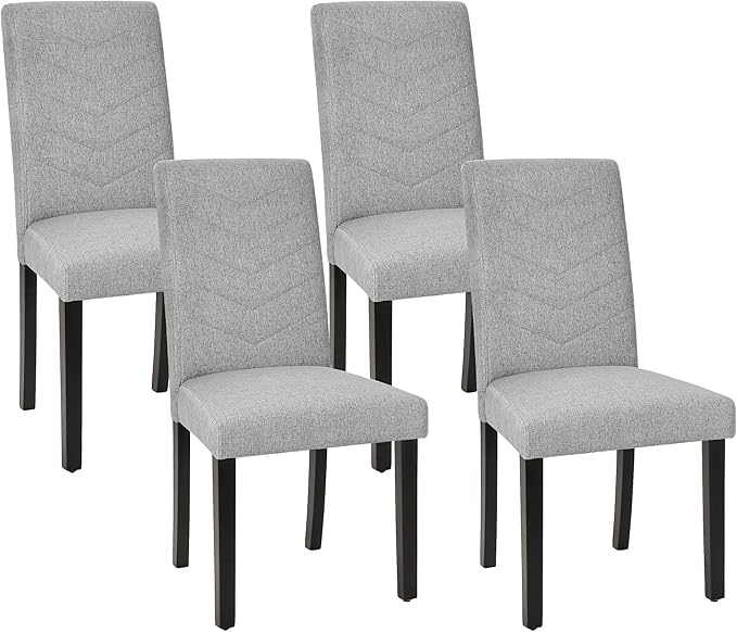 VECELO Upholstered Dining Chairs Set of 4, Fabric Wood Legs High Back for Kitchen Living Room, Light Gray