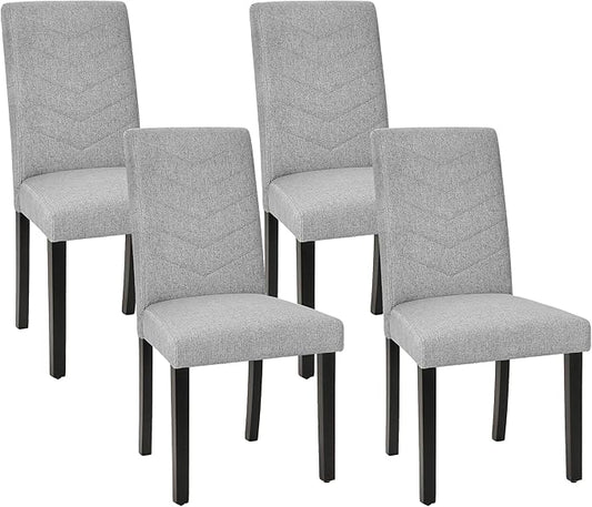 VECELO Upholstered Dining Chairs Set of 4, Fabric Wood Legs High Back for Kitchen Living Room, Light Gray