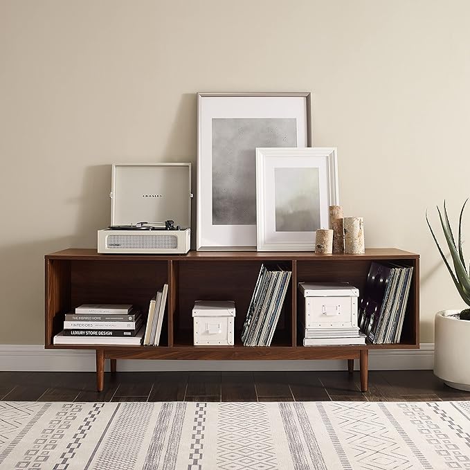 Crosley Furniture Liam Large Vinyl Record Storage TV Stand and Entertainment Center, Media Console, Walnut
