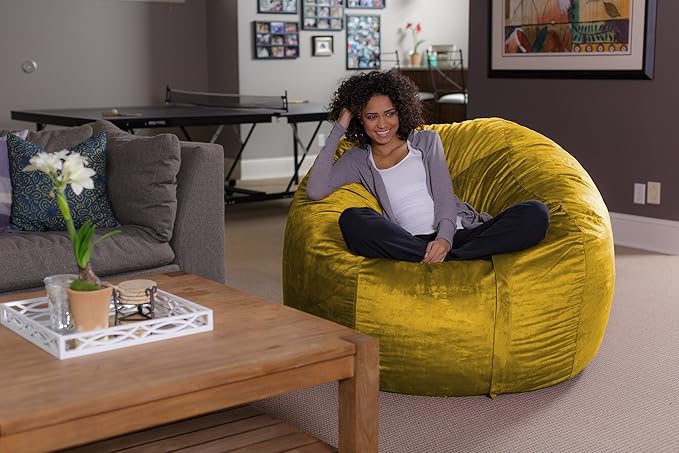Sofa Sack Bean Bag Chair - Plush, Ultra Soft - Memory Foam Bean Bag Chair with Microsuede Cover - Stuffed Foam Filled Furniture and Accessories for Dorm Room 5 Feet - Lemon