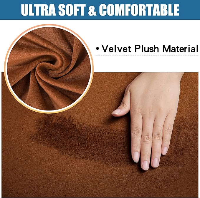 Smiry Velvet Seat Covers for Dining Room Chair Set of 4, Stretch Fit Removable Washable Chair Seat Cushion Protector Slipcovers with Ties, Camel