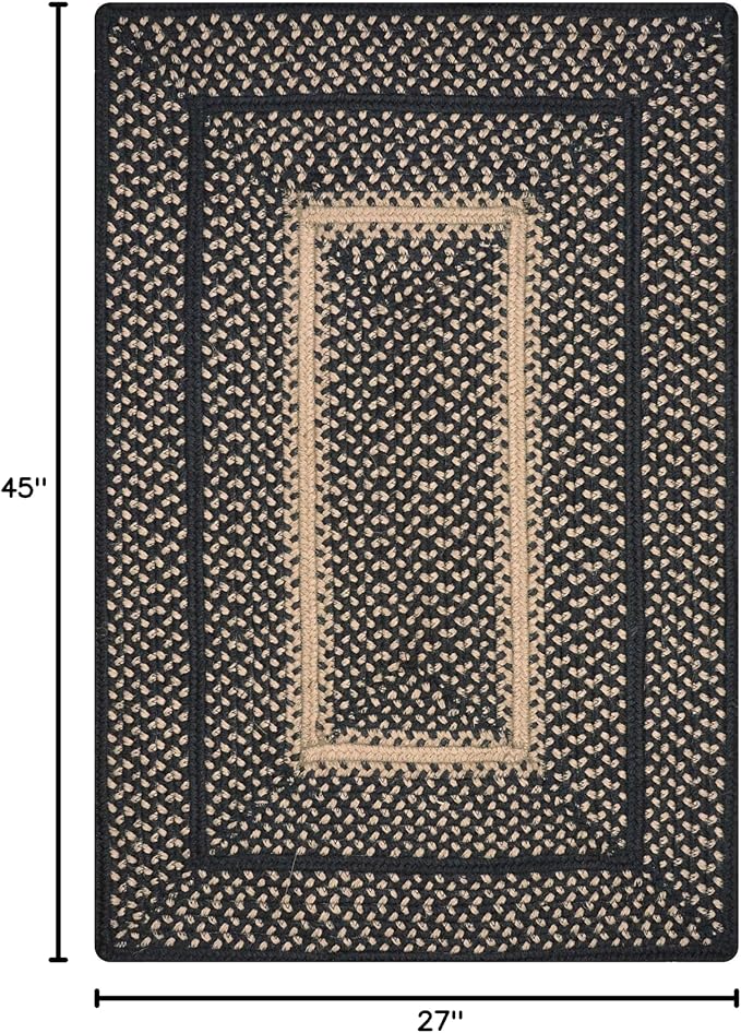 Manchester Black Small Braided Rug, Jute, 27x45 Rectangle - Perfect Country Primitive Decor for Entryway, Bathroom, Everywhere