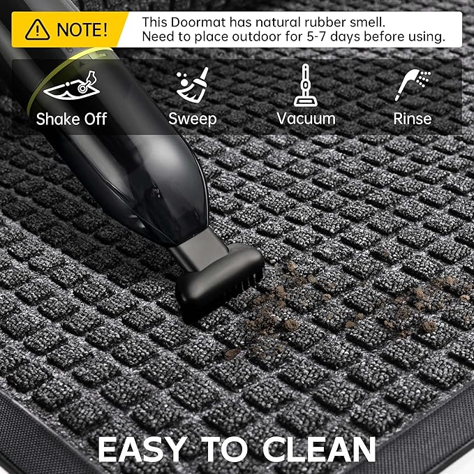 Sturdy Front Door Mat Outside Entrance, 4' x 3' All-Season All-Weather Doormat Waterproof, Stain and Fade Resistant, Natural Rubber Indoor Outdoor Welcome Door Mat Trap Dirt
