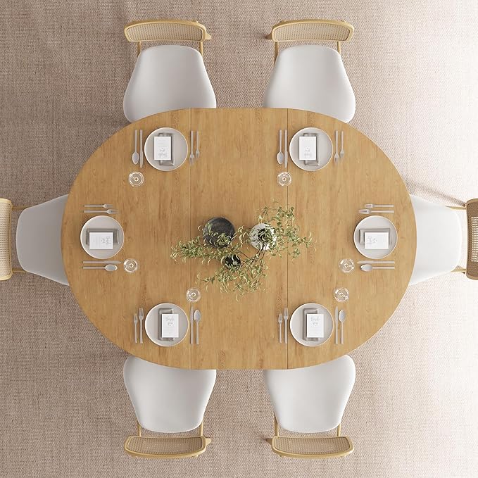 Feonase 59" Round Extendable Dining Room Table for 6, Modern Oval Kitchen Table with Heavy Duty Wood Base, for Kitchen Dining Living Room, Easy Assembly, Noise-Free, Oak