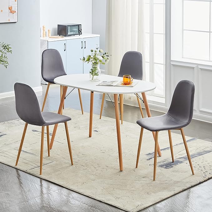 FurnitureR Dining Chairs Set of 4, Velvet Dining Room Seating, Upholstered Armless Kitchen Chairs, Side Chair Mid-Back with Metal Legs for Living Room Bedroom Home Office, Grey