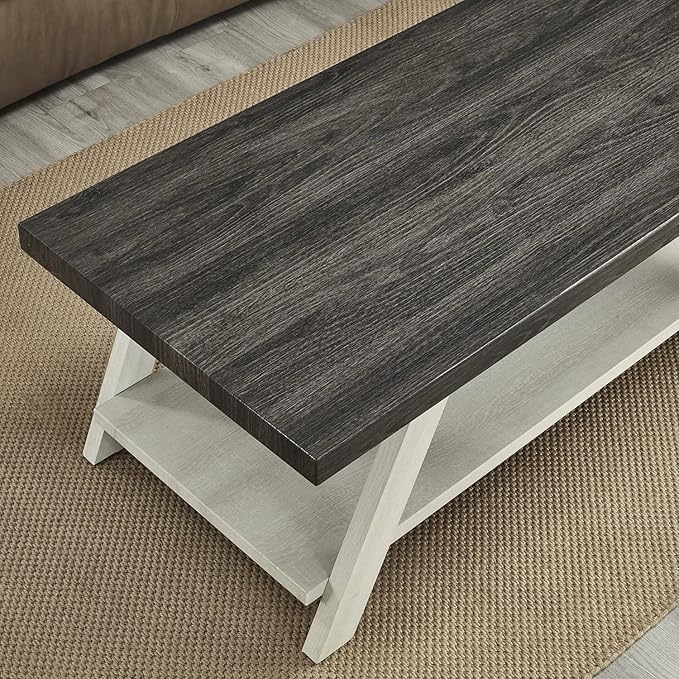 Roundhill Furniture Athens Contemporary Wood Shelf Coffee Table, Weathered Charcoal and Beige
