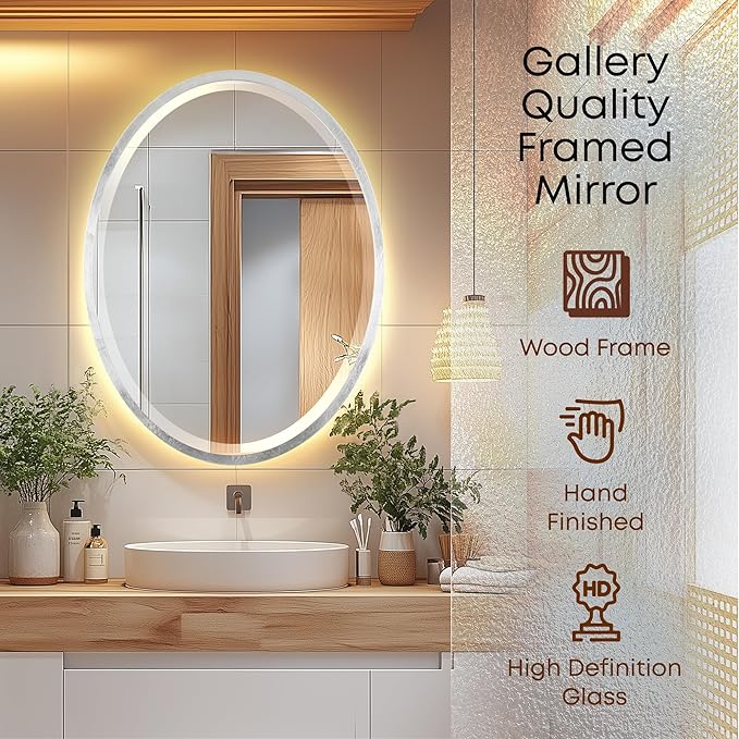OVALCREST - Oval Wooden Beveled Wall Mirror for Home Decor, Bathroom, Vanity, Bedroom, Living Room, Hallway - London Style (Silver Leaf with Brown Antique) 13.1 x 17.1
