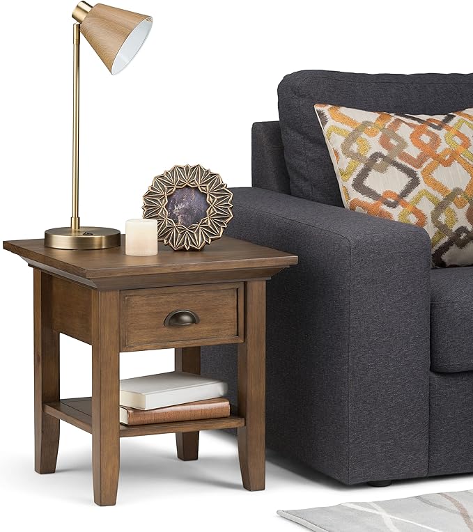 SIMPLIHOME Redmond SOLID WOOD 19 inch Wide Square Transitional End Side Table in Rustic Natural Aged Brown for the Living Room and Bedroom
