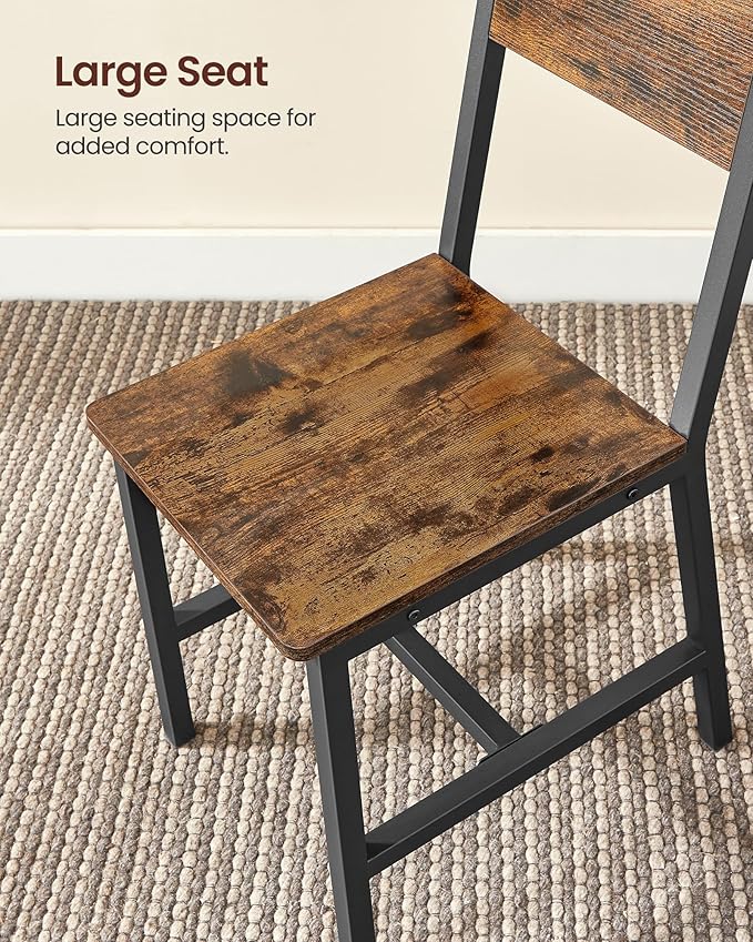 VASAGLE Dining Chair Set of 6, Wood Kitchen Chairs with Metal Steel Frame, Easy to Assemble, Comfortable Seat, Modern Farmhouse Chair for Kitchen, Bedroom, Living Room, Rustic Brown and Ink Black