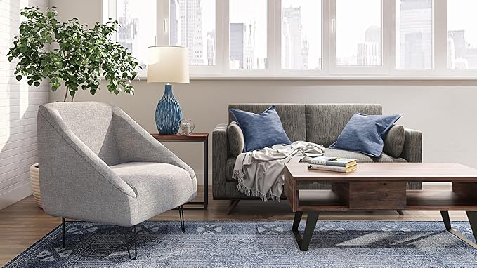 SIMPLIHOME Skyler 18-inch Wide Solid Mango/Metal Industrial C-Shaped End Table in Dark Cognac Brown/Black for Living Room, Office, or Bedroom, Assembled