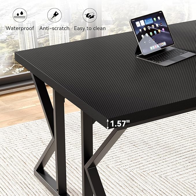 LITTLE TREE 78.7 Inch Large Executive Desk, Extra Long Computer Office Desk Workstation, Modern Simple Style Laptop Table, Sturdy Wooden Writing Workstation for Home Black