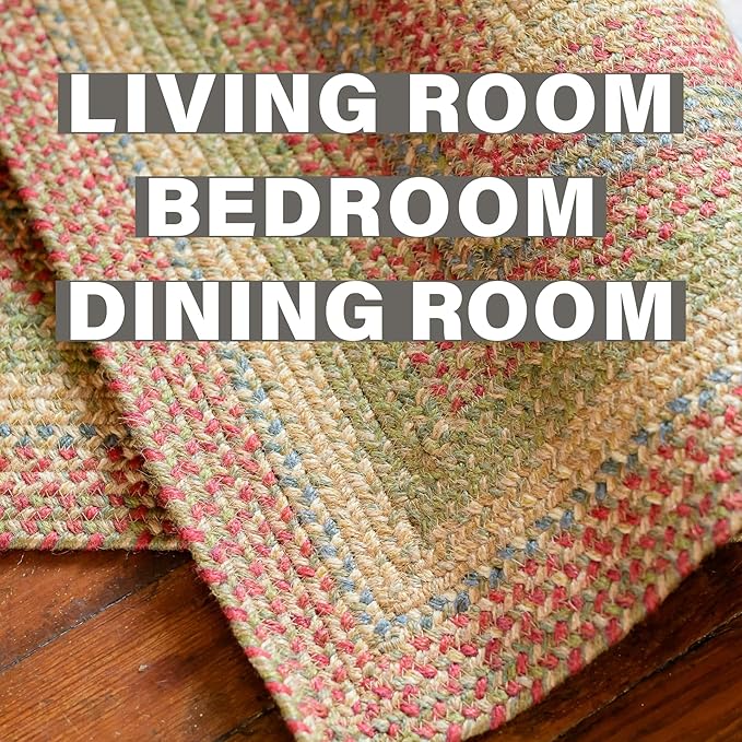 Azalea Multicolor Braided Area Rug, Jute, 6x9' Rectangle - Perfect Country Primitive Decor for Dining Room, Living Room, Everywhere