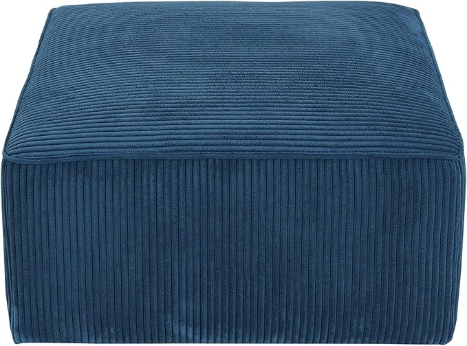 Christopher Knight Home Isa Corduroy Ottoman Footstool, Square Pouf Poufee Footrest Ottoman Large Seat, Modern Side Table for Living Room Bedroom Home Decor, Navy Blue, 30"