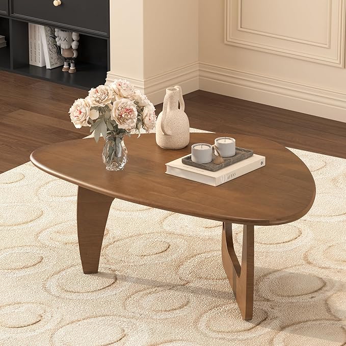 Mid Century Modern Coffee Table, Solid Wood Triangle Coffee Table for Living Room, Modern Tea Table for Home, 43.3x30.7x16.5