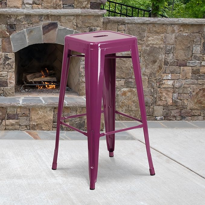Flash Furniture Commercial Grade 30" High Backless Purple Indoor-Outdoor Barstool