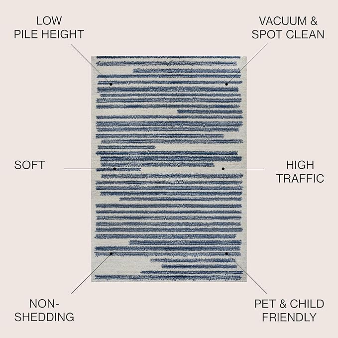 JONATHAN Y Khalil Modern Berber Stripe Cream/Navy Indoor Area Rug, 4x6, Contemporary, Bohemian, Easy-Cleaning for Living Room, Bedroom, Kitchen, Pet Friendly, Non-Shedding (MOH207E-4)