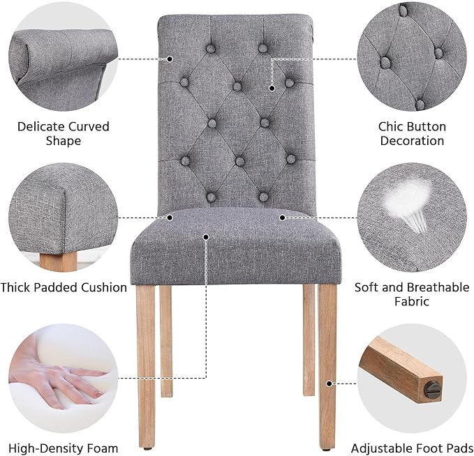 Yaheetech Dining Chairs Set of 6 Fabric Upholstered Dining Room Chairs with Button Tufted High Back and Solid Wood Legs for Kitchen/Living Room/Restaurant, Modern Style, Dark Gray