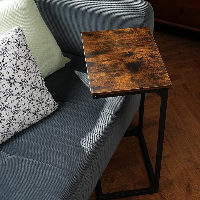 C Shape End Table,Large Surface Couch Table,C Table Sofa Side End Table,Side Table for Couch Slide Under,for Living Room,Bedroom,Home Office, Rustic Design,11.8"D x 15.7"W x 26.4"H(2 Set)